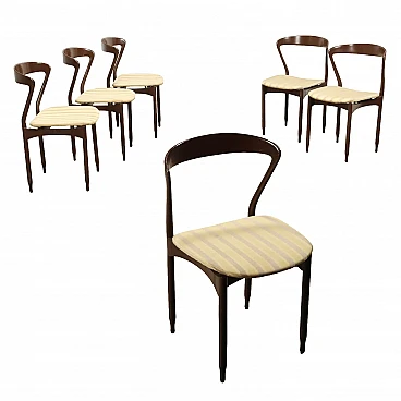 6 Sedie in legno smaltato con seduta in espanso e tessuto, anni '60