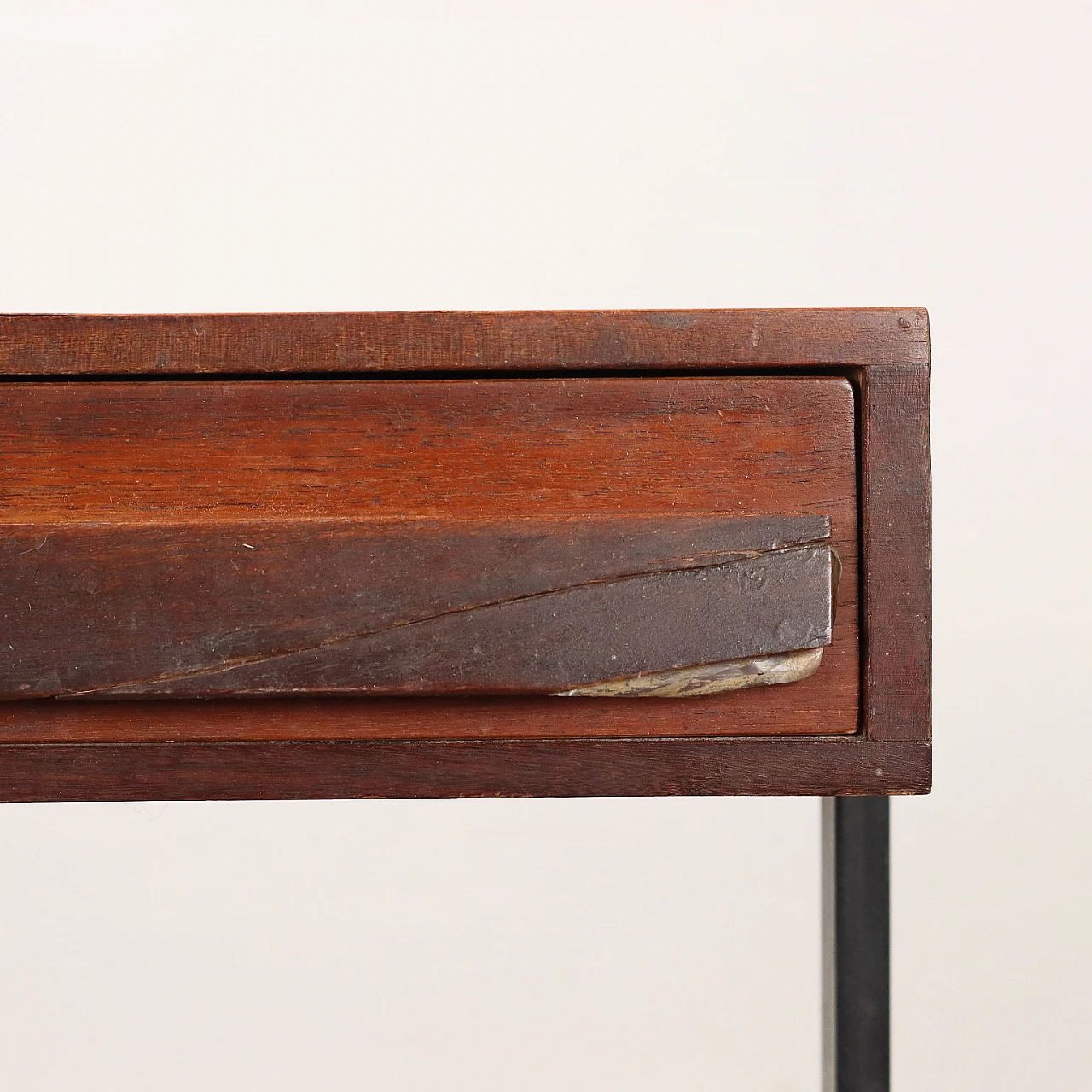 Teak console with enameled metal & brass legs, 1960s 4