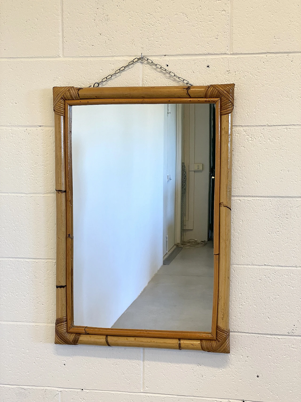 Rectangular mirror with bamboo frame, 1970s 2