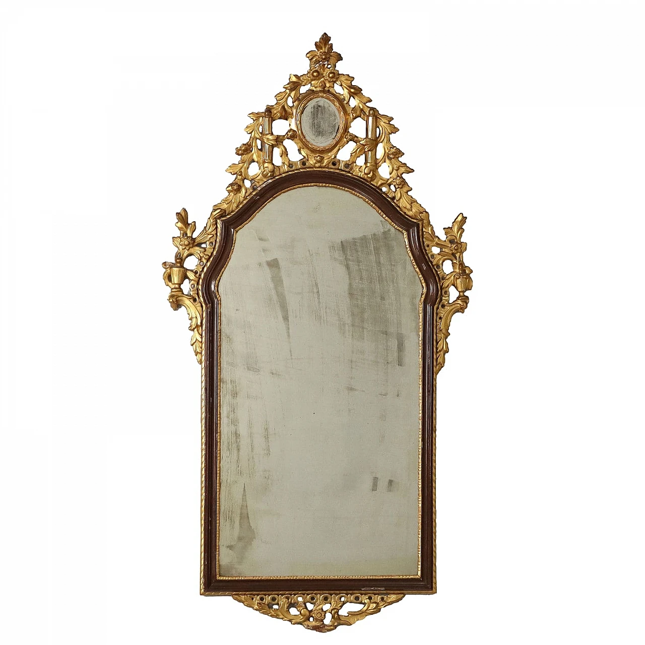 Wooden mirror with gilt leaf & floral carvings, 18th century 1