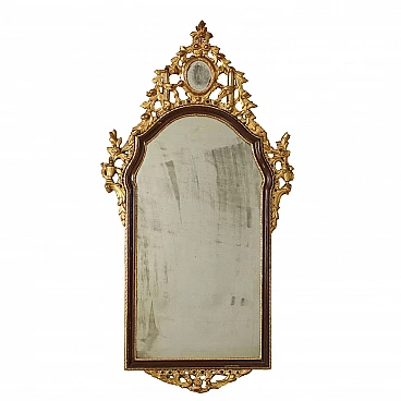 Wooden mirror with gilt leaf & floral carvings, 18th century