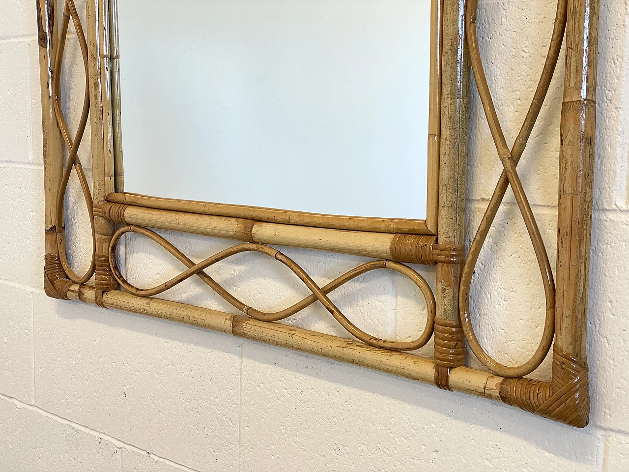 Rectangular mirror with decorated bamboo frame, 1970s 6