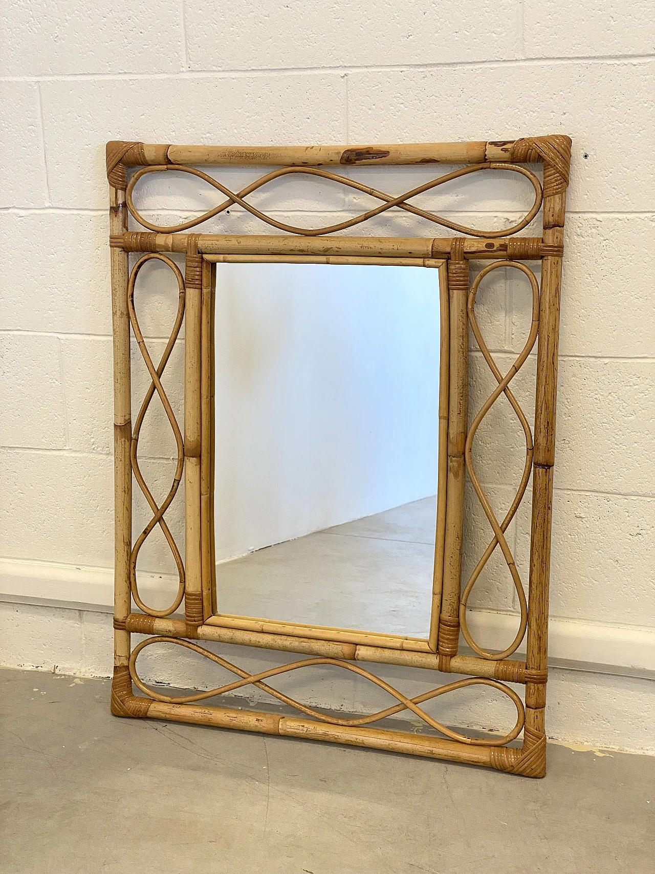 Rectangular mirror with decorated bamboo frame, 1970s 7