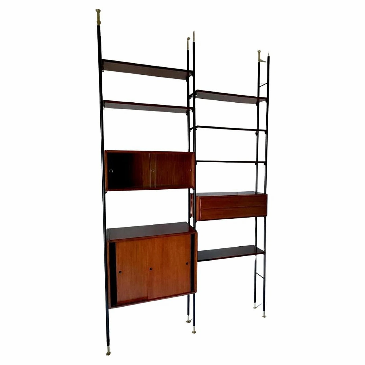 Terra cielo modular bookcase in mahogany veneer & iron, 1960s 1