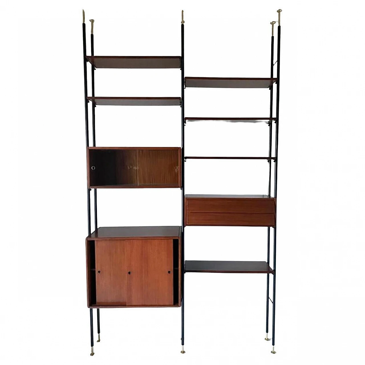 Terra cielo modular bookcase in mahogany veneer & iron, 1960s 2