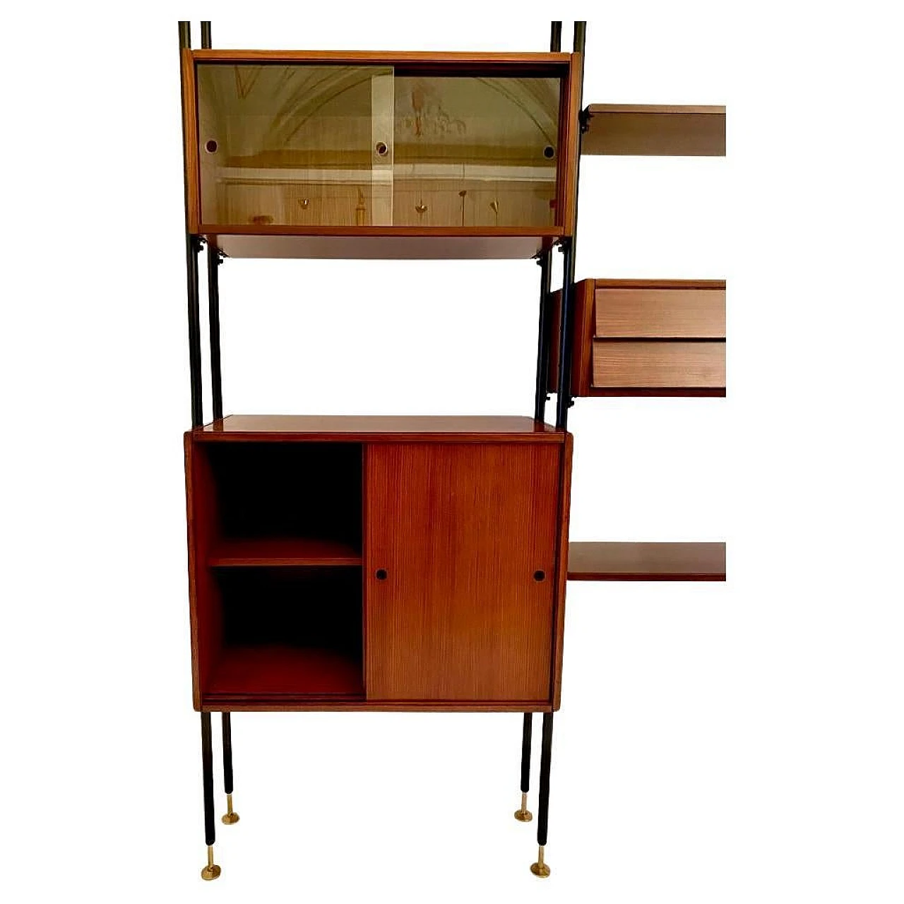 Terra cielo modular bookcase in mahogany veneer & iron, 1960s 4