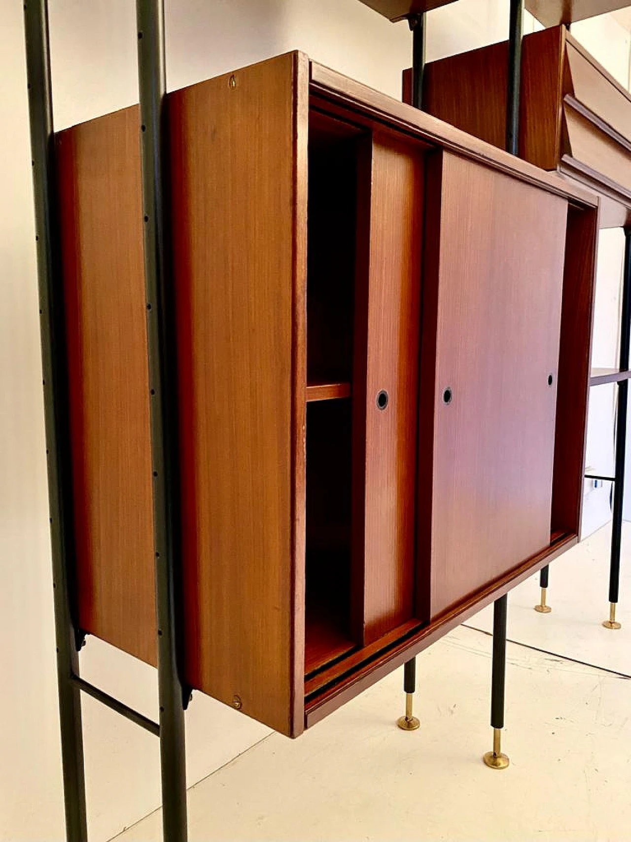 Terra cielo modular bookcase in mahogany veneer & iron, 1960s 6