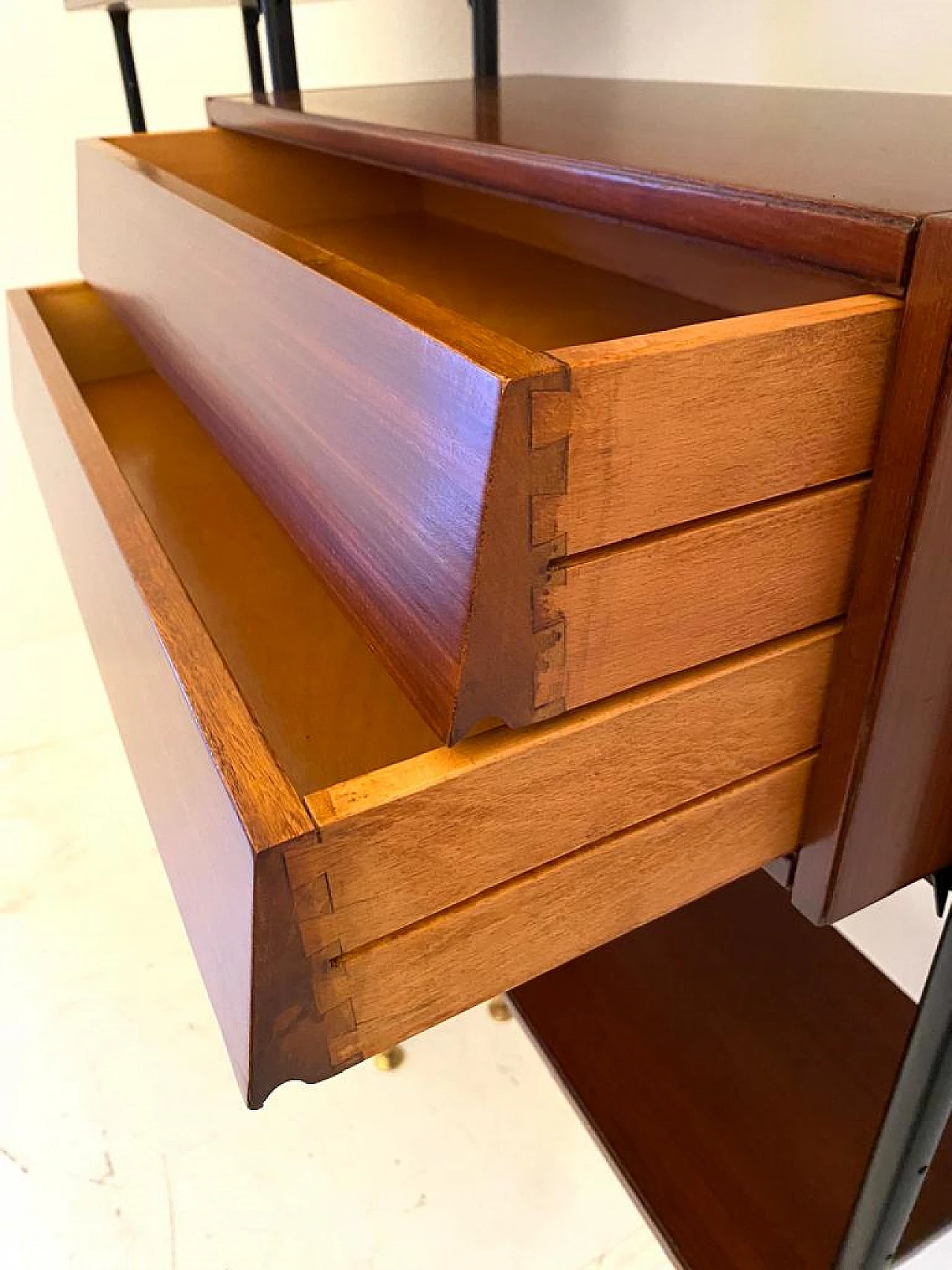 Terra cielo modular bookcase in mahogany veneer & iron, 1960s 11