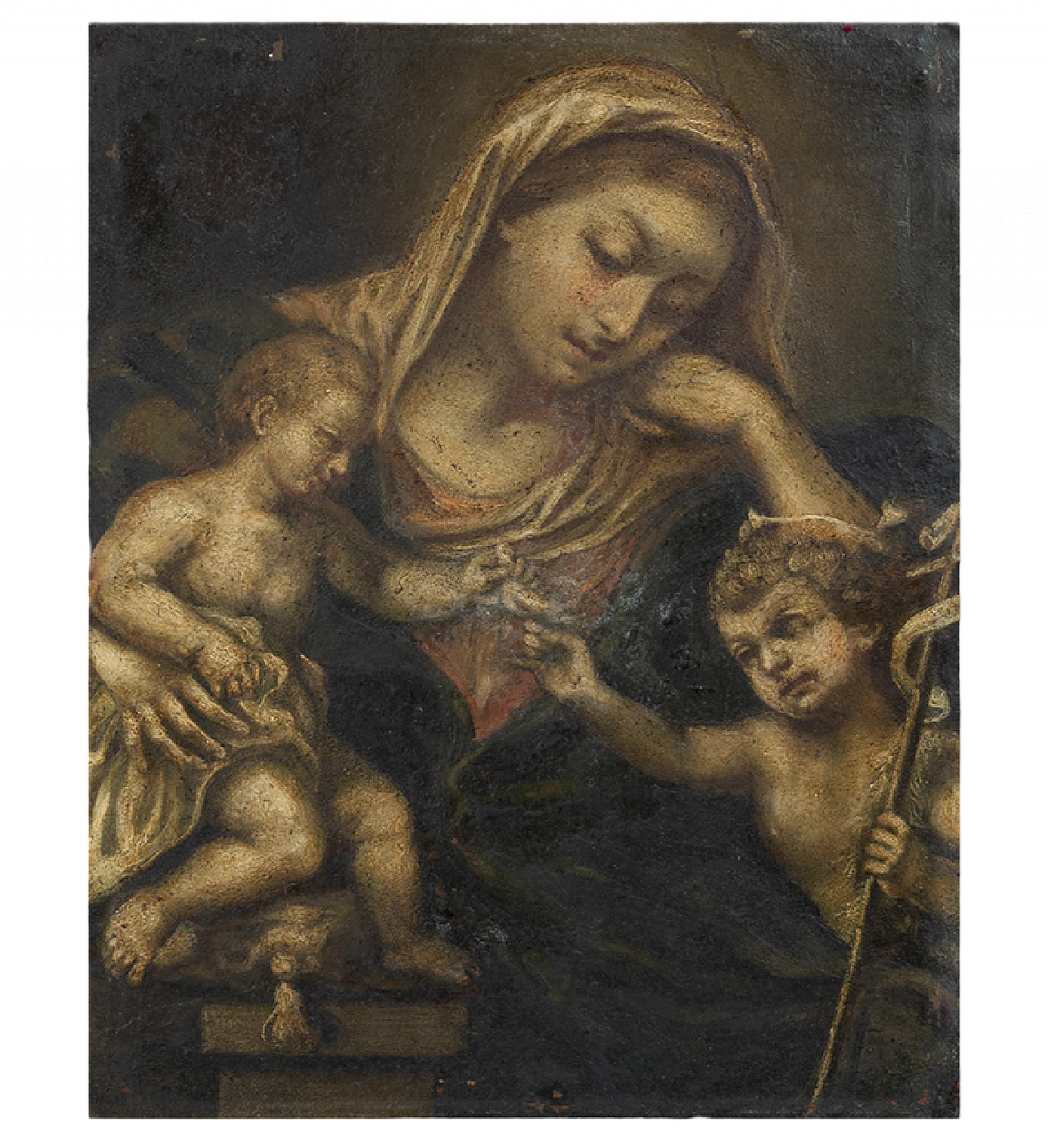 Madonna, Child, young St. John, oil painting on copper, 18th century 5