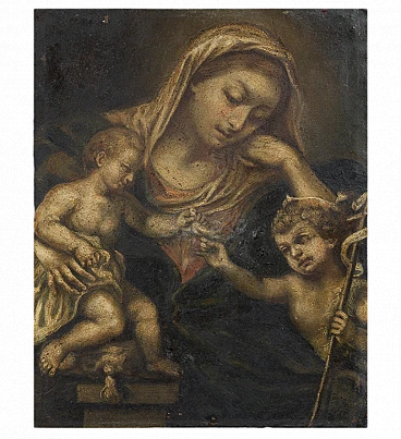 Madonna, Child, young St. John, oil painting on copper, 18th century
