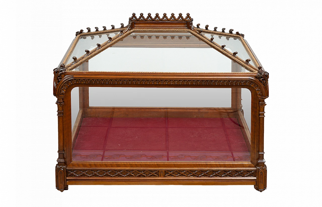Neo-Gothic solid walnut display case, early 19th century 7