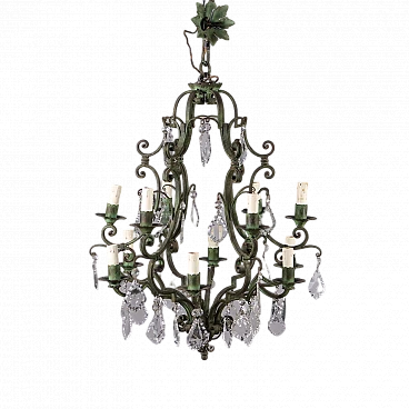 12-Light wrought iron chandelier and glass pendants