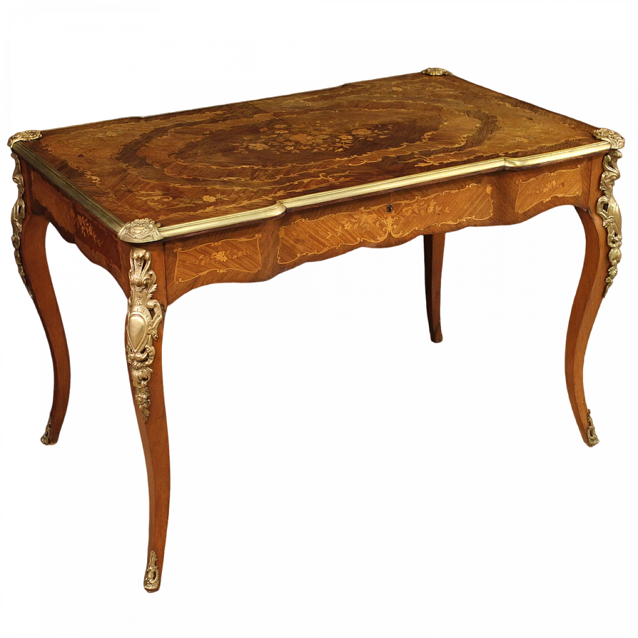 Scrittoio stile Napoleone III in legno intarsiato, bronzo e ottone 13