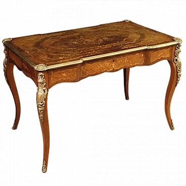 Napoleon III style inlaid wood, bronze and brass writing desk