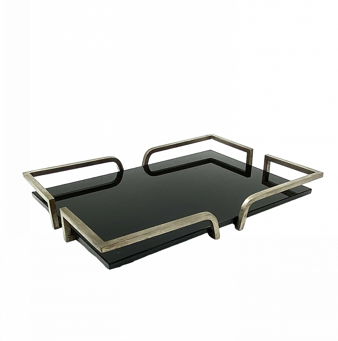 French black glass and brass tray, 1970s 17
