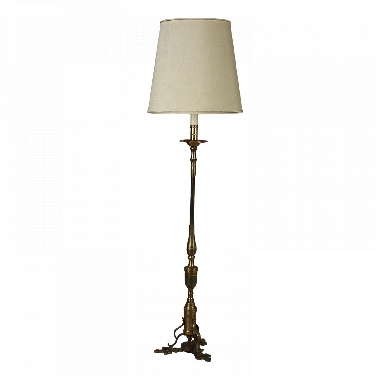 Floor lamp with brass stem and fabric lampshade, 19th century 8