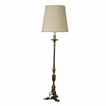 Floor lamp with brass stem and fabric lampshade, 19th century