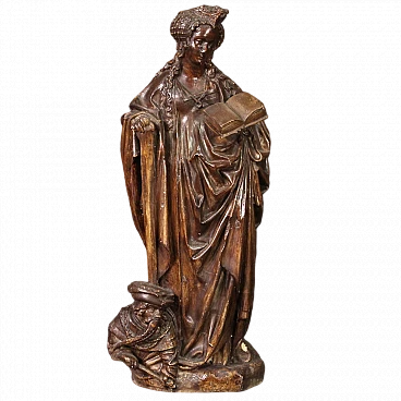 Saint Catherine of Alexandria, oak-stained plaster sculpture, 1950s