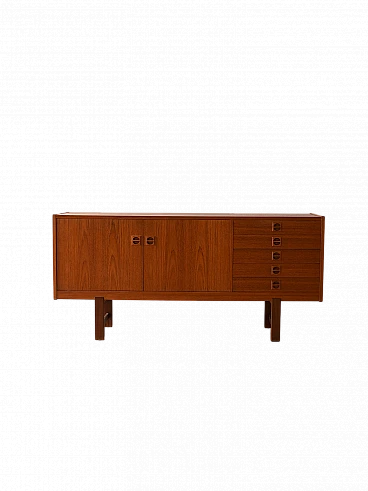 Teak sideboard with drawers & carved handles, 1960s