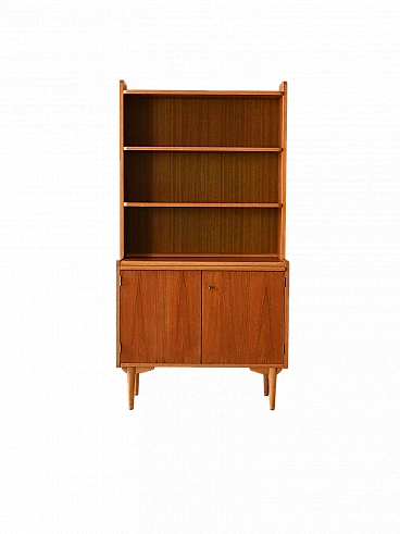 Teak bookcase with open shelves and flap desk, 1960s