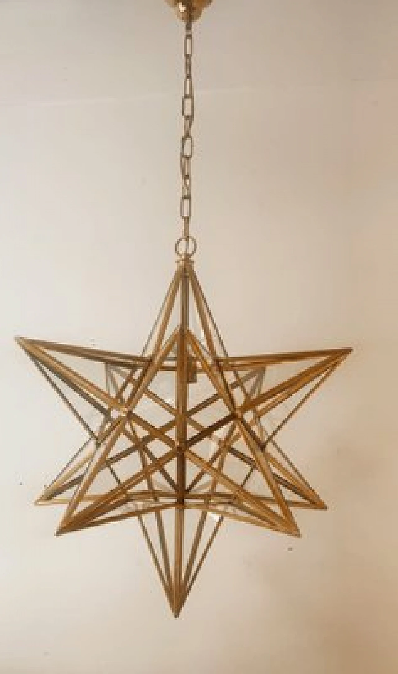 Star-shaped brass chandelier, 1970s 1