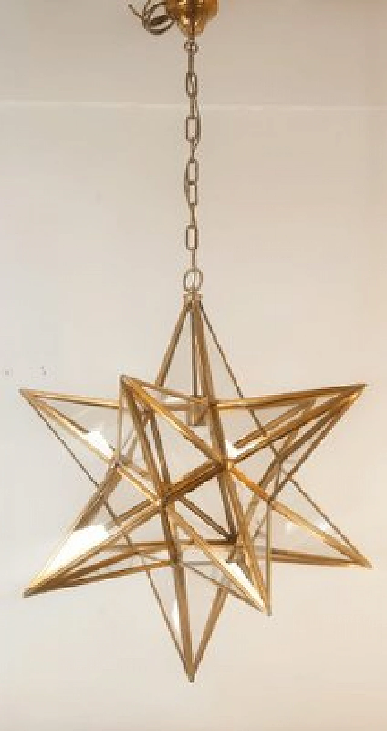 Star-shaped brass chandelier, 1970s 3