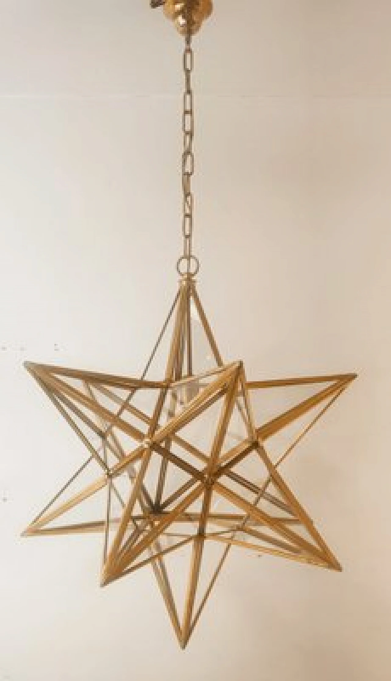 Star-shaped brass chandelier, 1970s 4