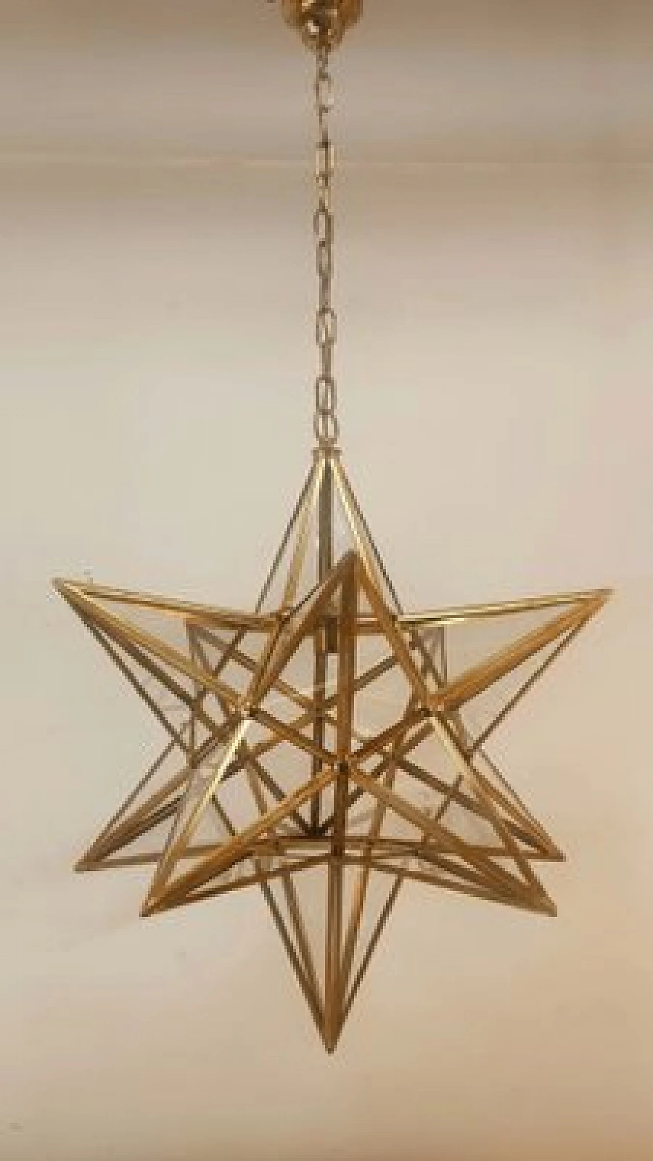 Star-shaped brass chandelier, 1970s 5
