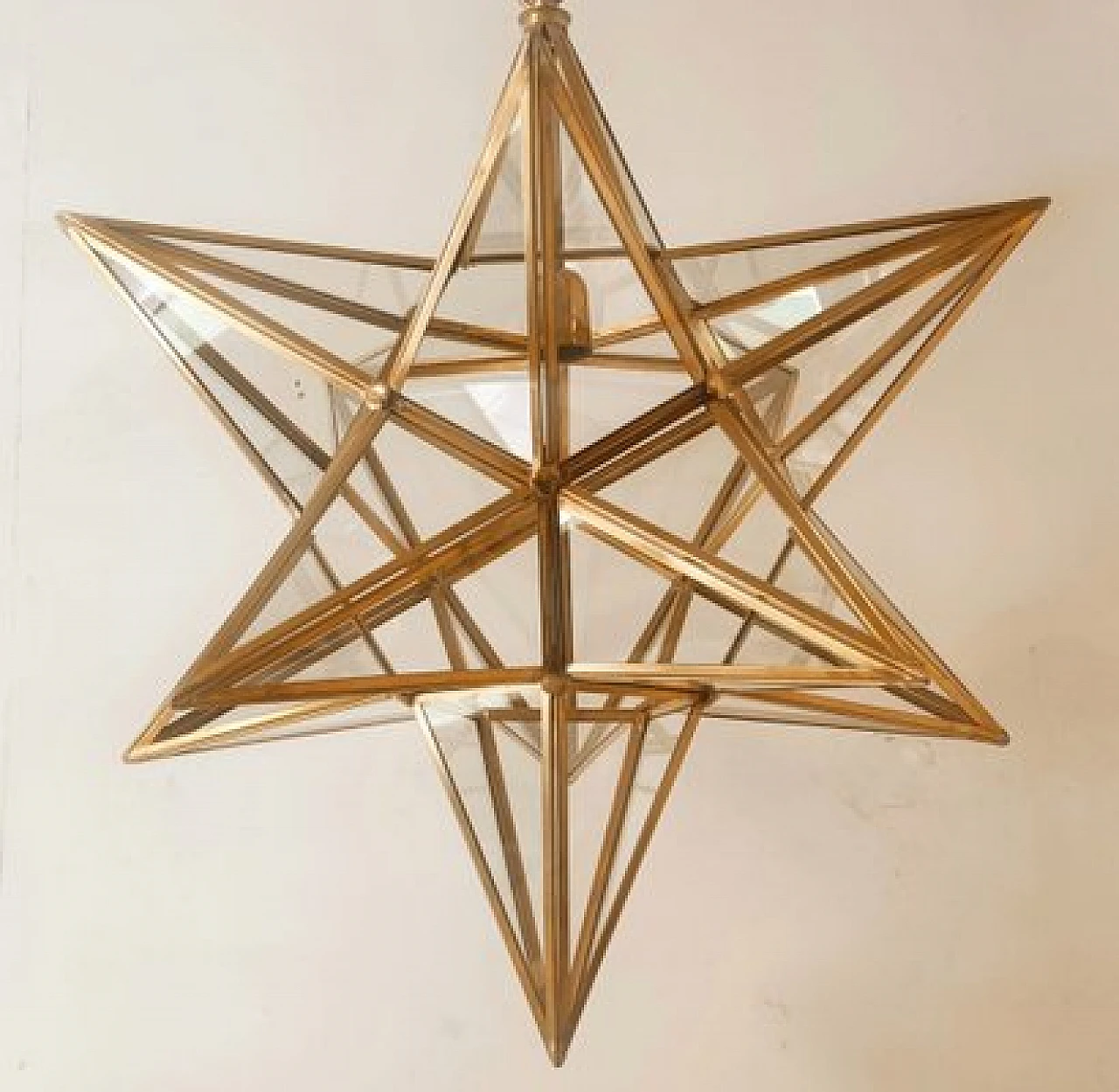 Star-shaped brass chandelier, 1970s 8