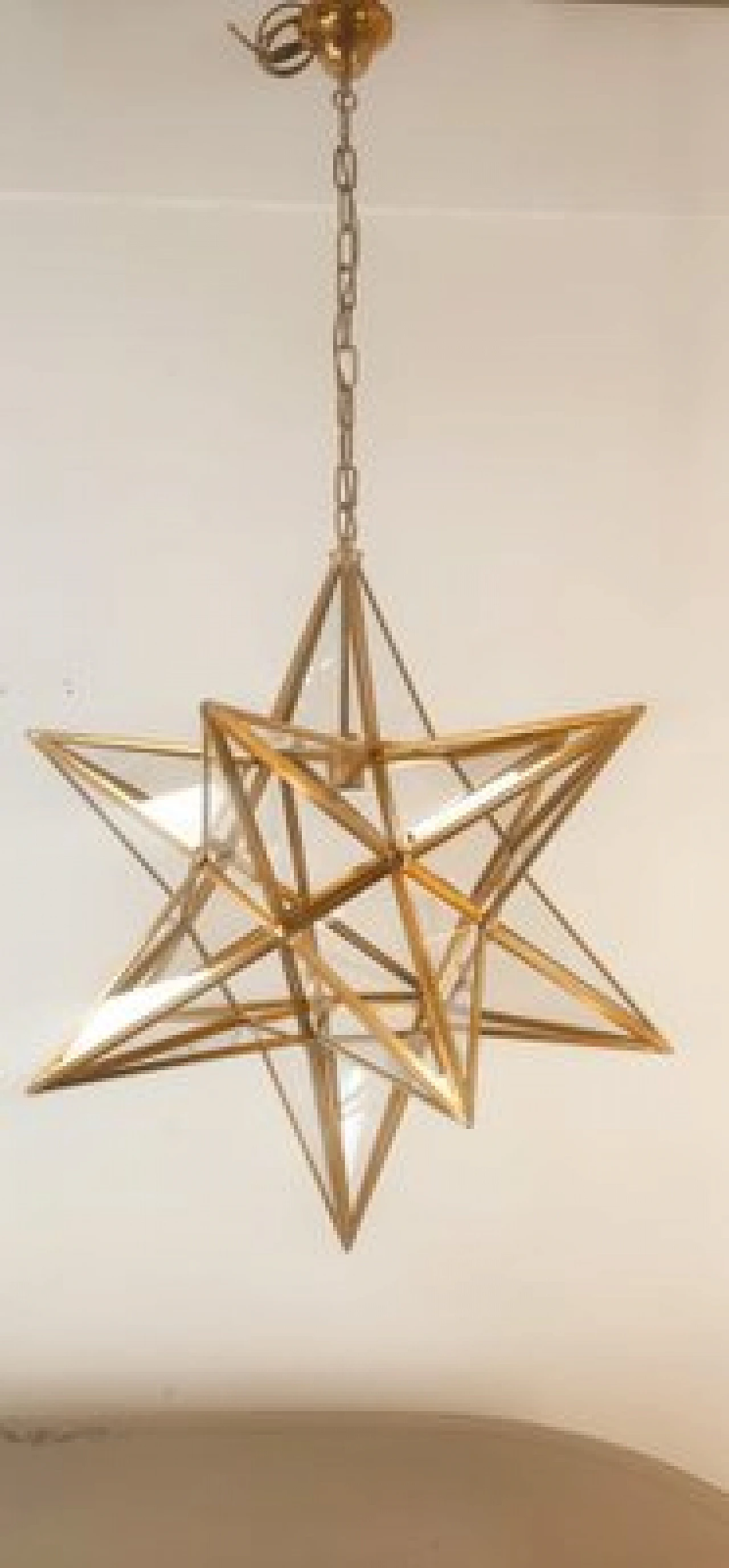 Star-shaped brass chandelier, 1970s 9