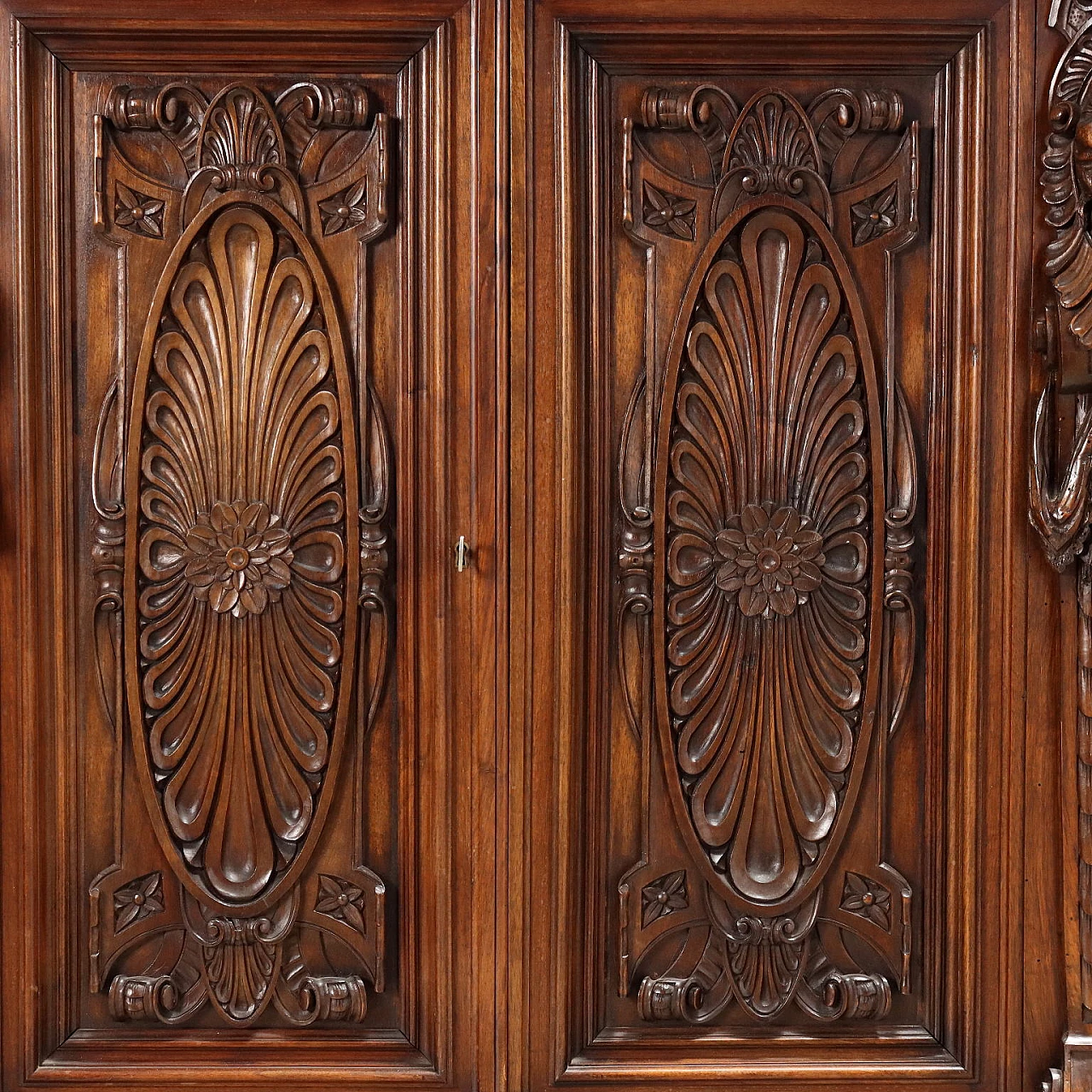 Carved walnut bookcase with leaded glass doors, 19th century 7