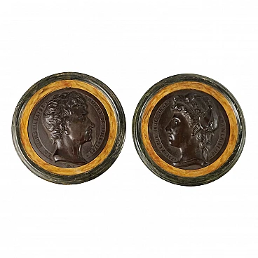 Léon-Alexandre Delhomme, pair of bronze medallions, 1877