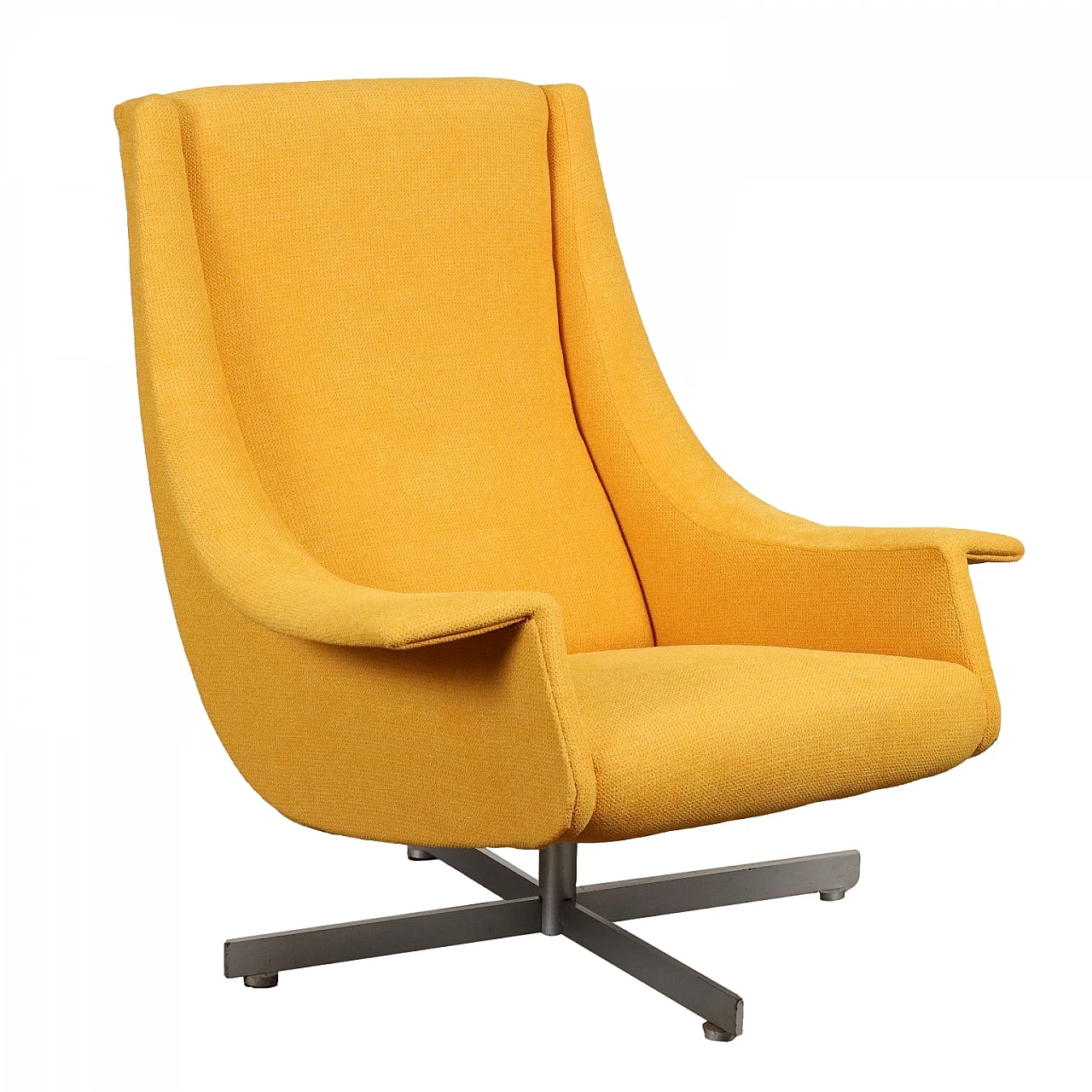 Yellow fabric swivel armchair with metal base, 1960s 1