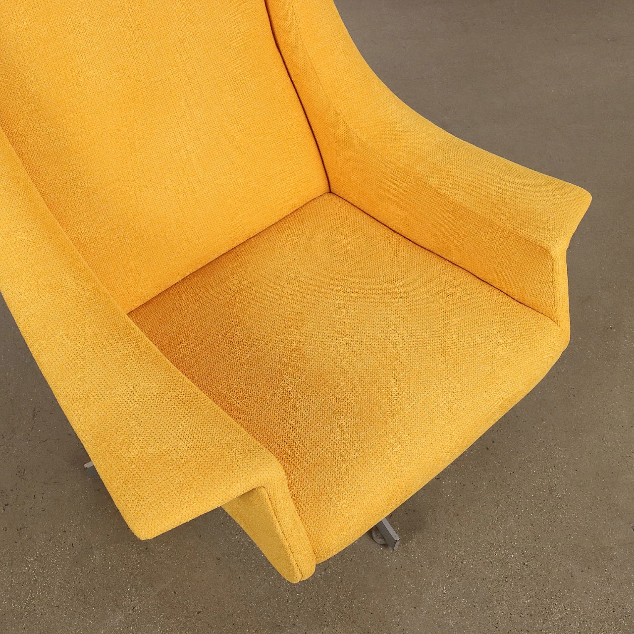 Yellow fabric swivel armchair with metal base, 1960s 3