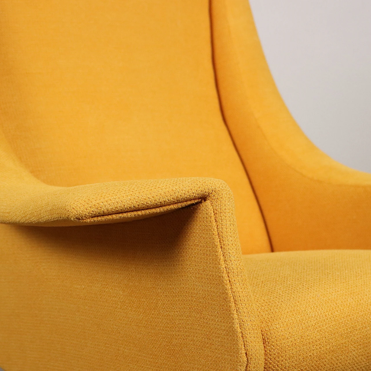 Yellow fabric swivel armchair with metal base, 1960s 5