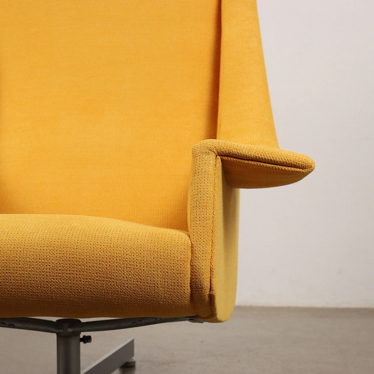 Yellow fabric swivel armchair with metal base, 1960s 6