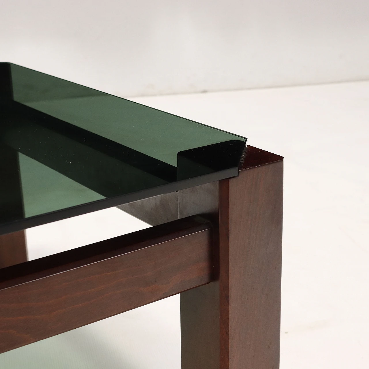 Stained beech & smoked glass coffee table, 1970s 3