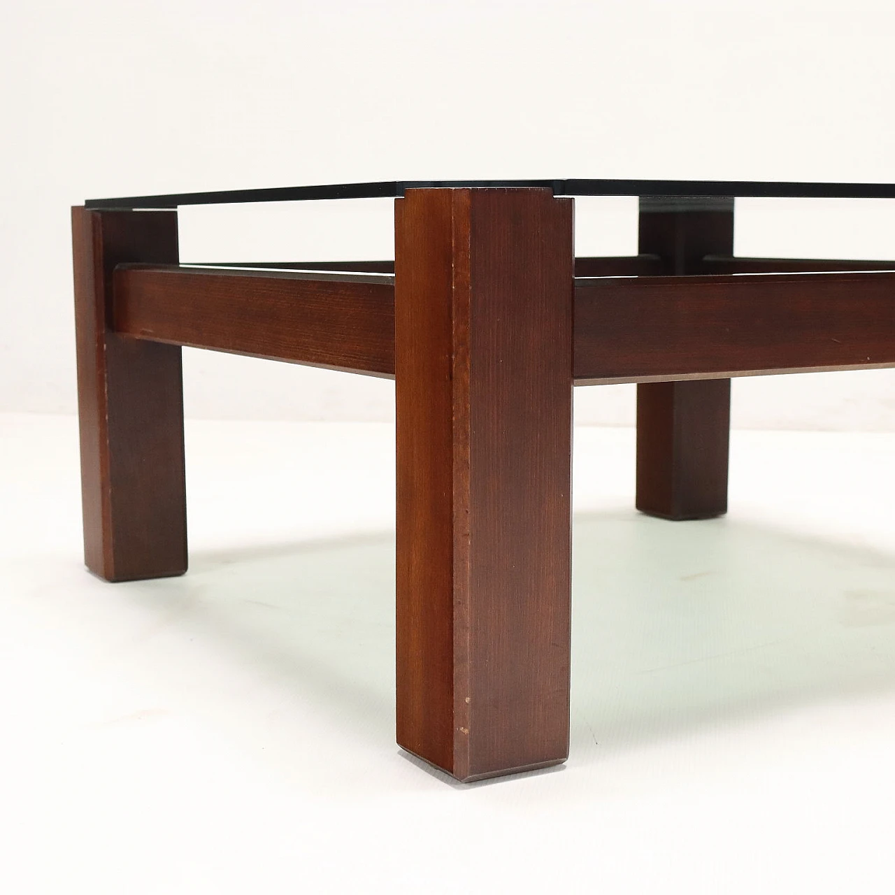 Stained beech & smoked glass coffee table, 1970s 5