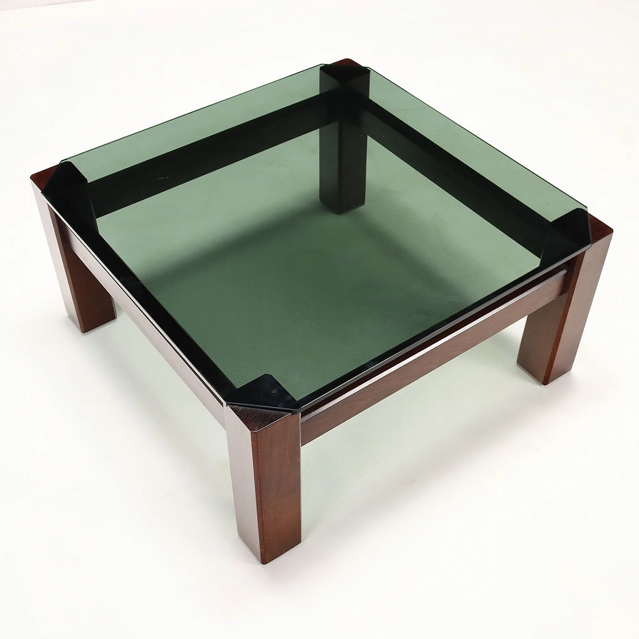 Stained beech & smoked glass coffee table, 1970s 6