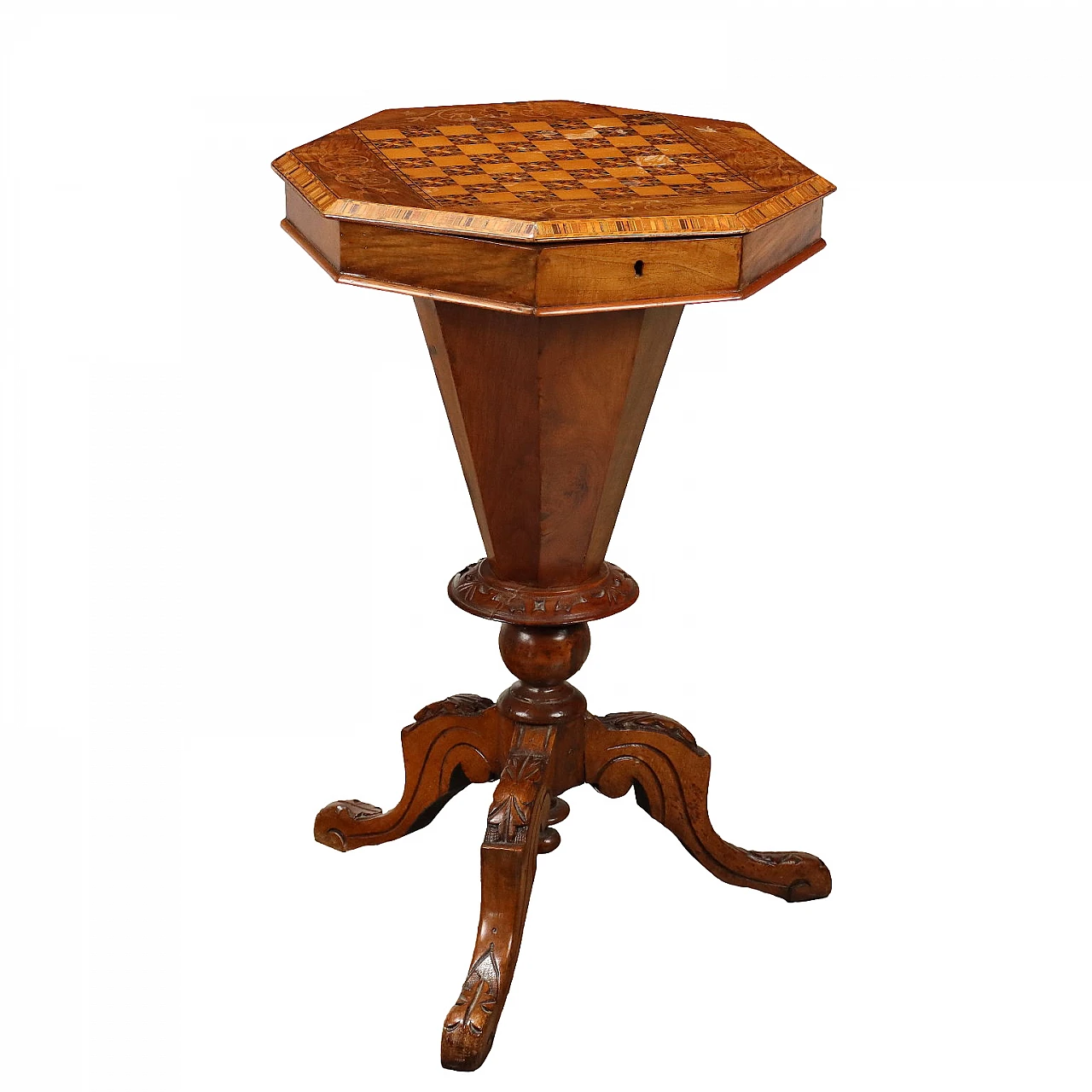 Octagonal game table in beech and walnut, 19th century 1