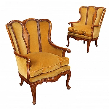 Pair of Barocchetto style walnut bergère armchairs