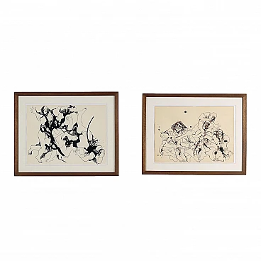 Vyacheslav Sawich Mikhailov, pair of drawings, ink on paper