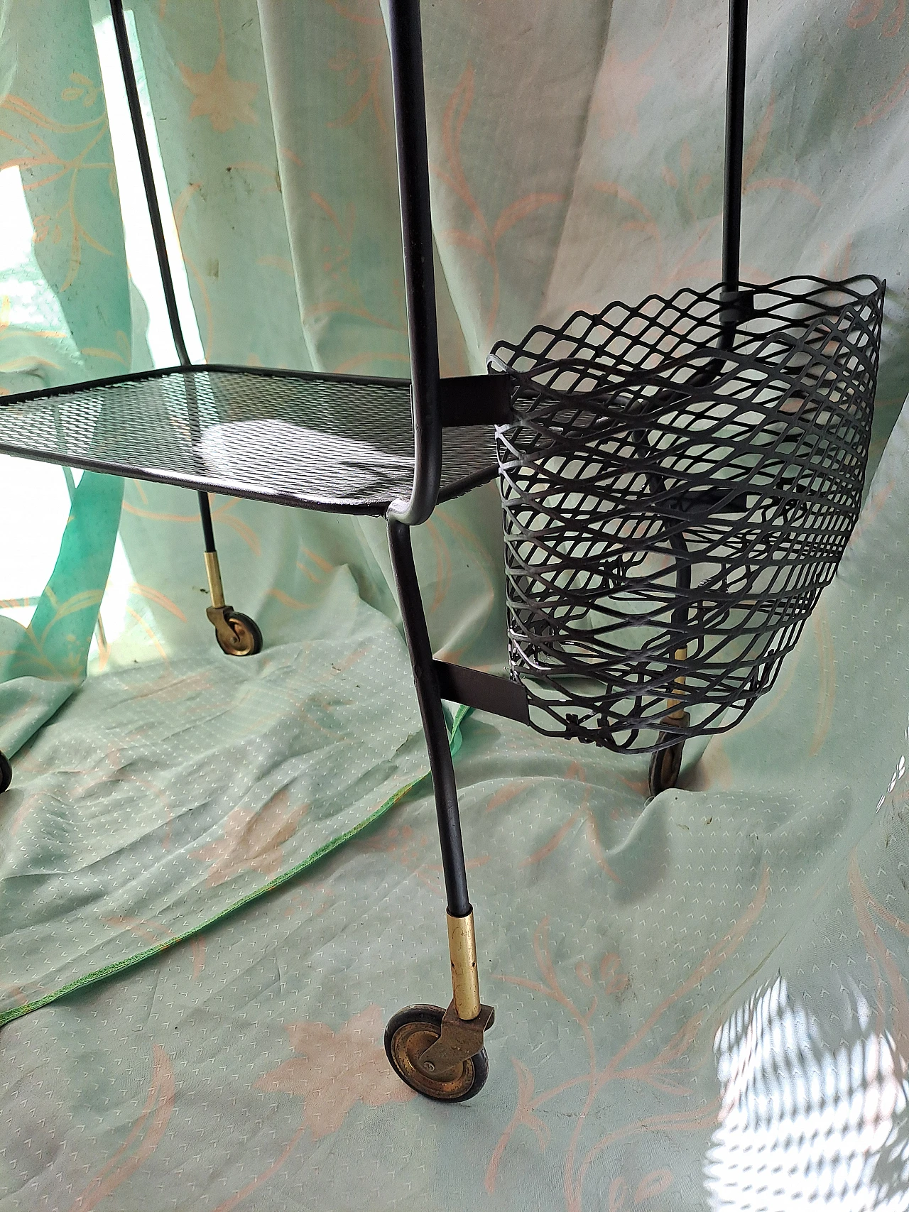 Black metal, gilded aluminum and bakelite bar cart, 1950s 4