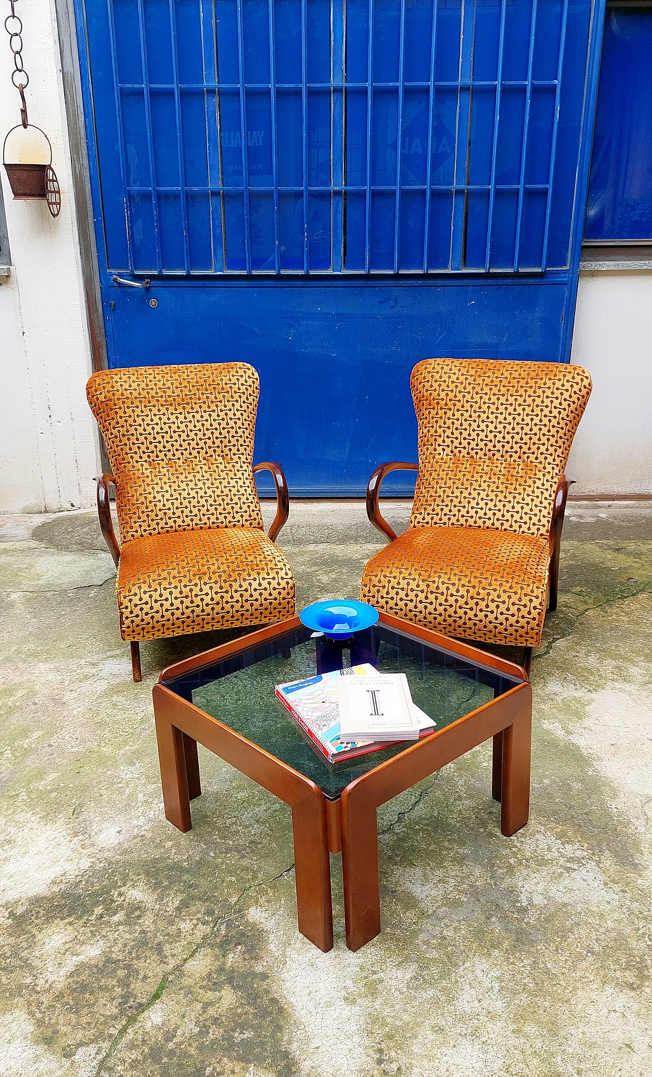 Pair of Art Deco armchairs in bent beech and velvet, 1940s 2