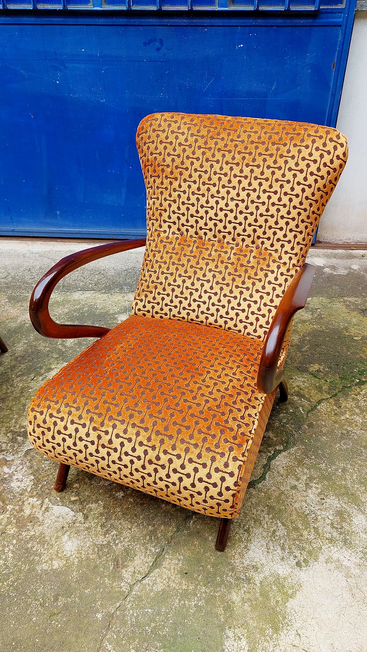 Pair of Art Deco armchairs in bent beech and velvet, 1940s 4