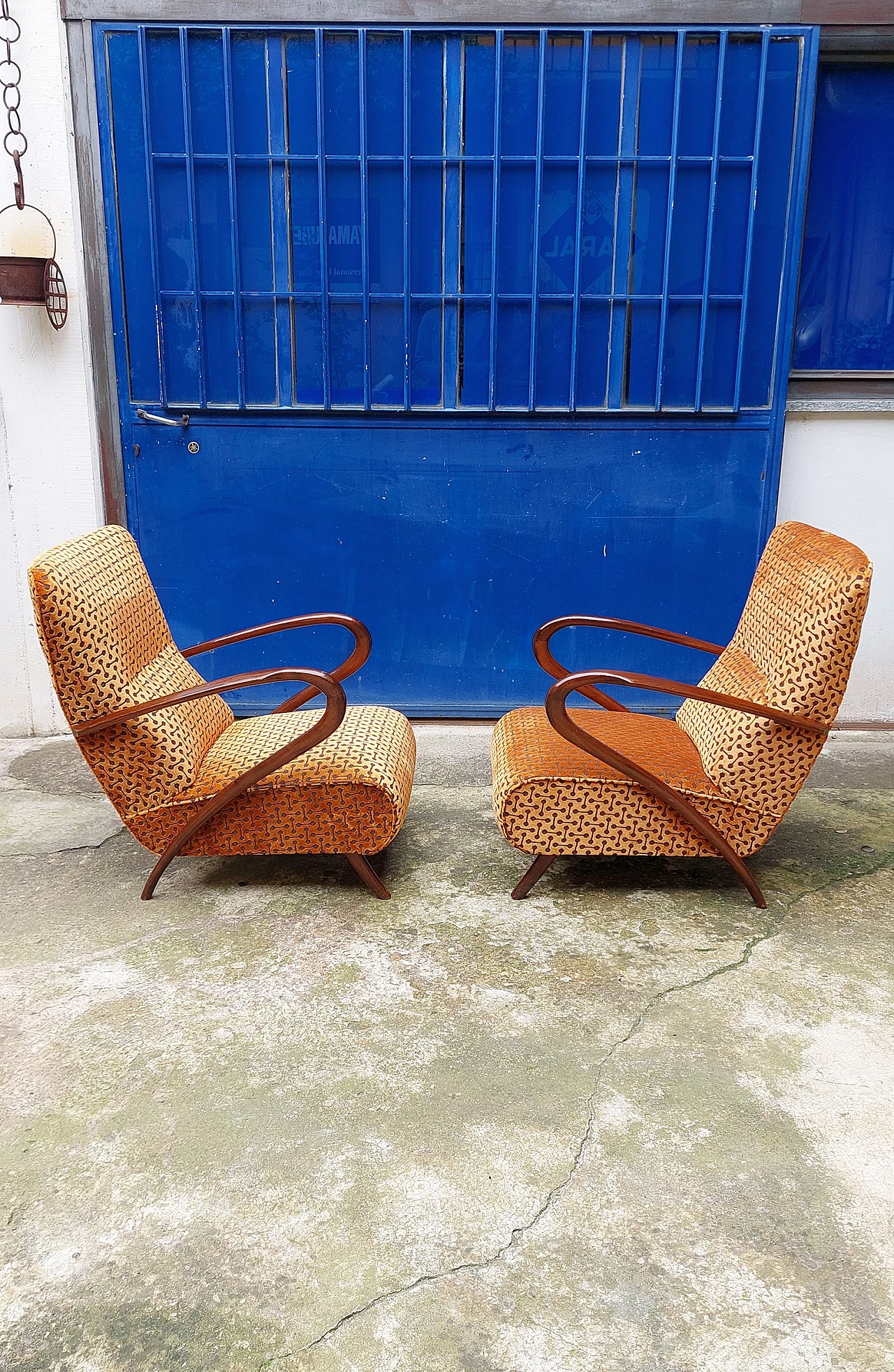 Pair of Art Deco armchairs in bent beech and velvet, 1940s 8