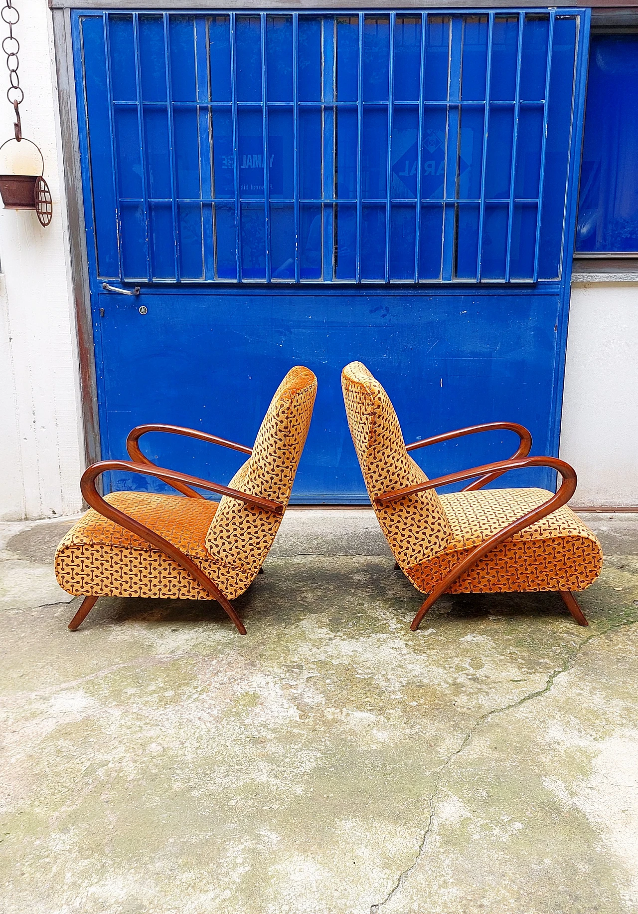 Pair of Art Deco armchairs in bent beech and velvet, 1940s 11