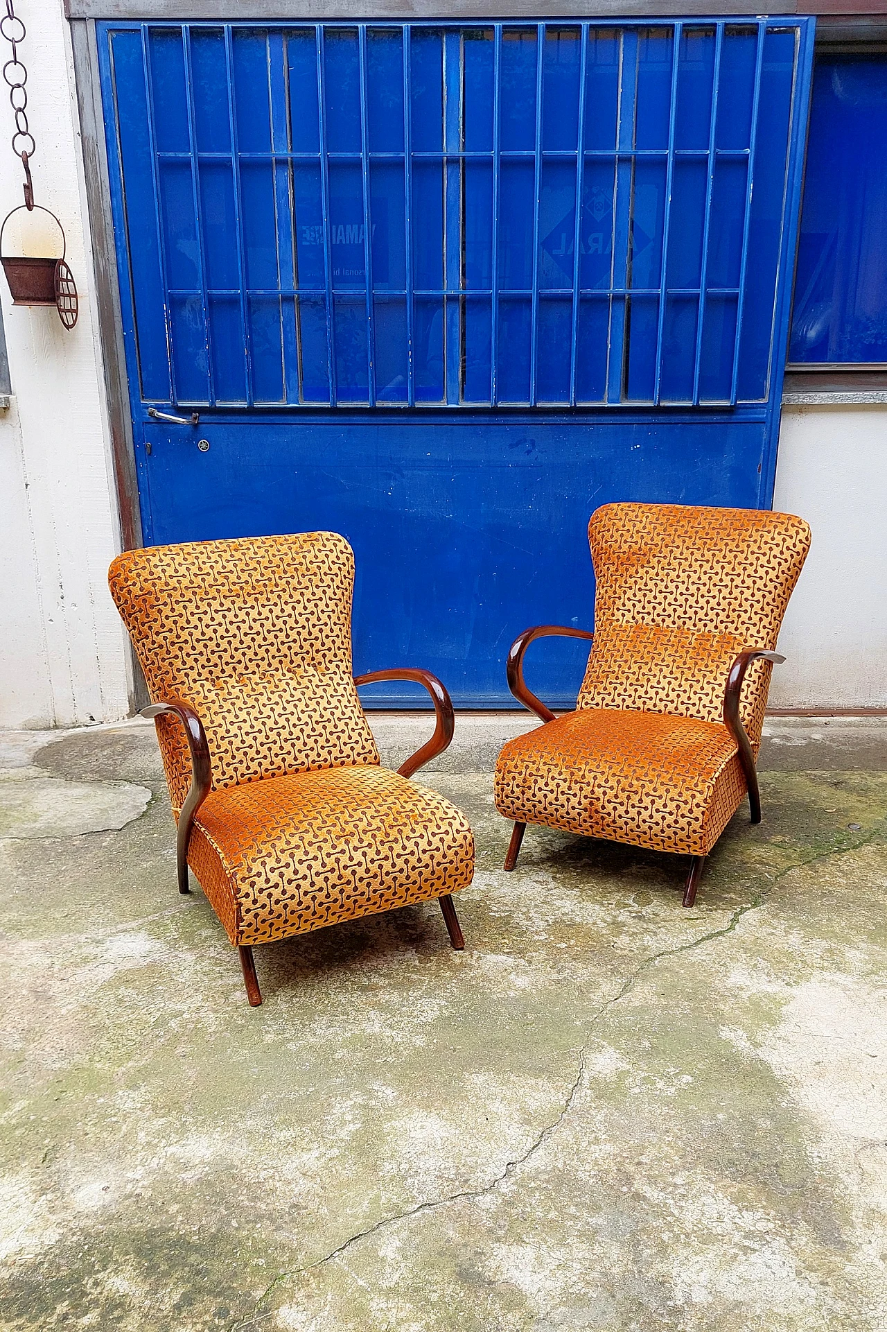 Pair of Art Deco armchairs in bent beech and velvet, 1940s 12