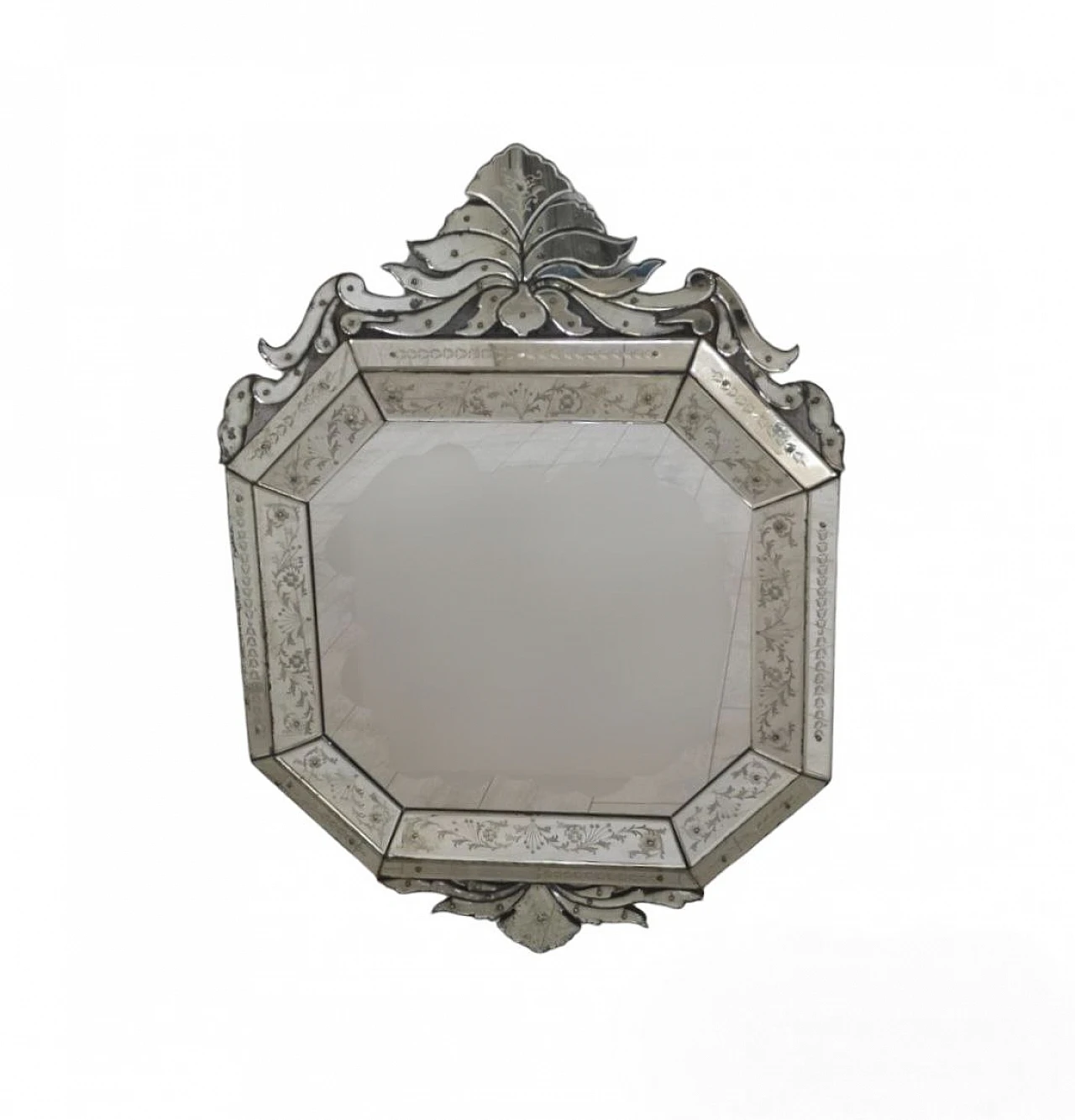 Octagonal mirror with decorated mirrored glass frame, 1950s 1