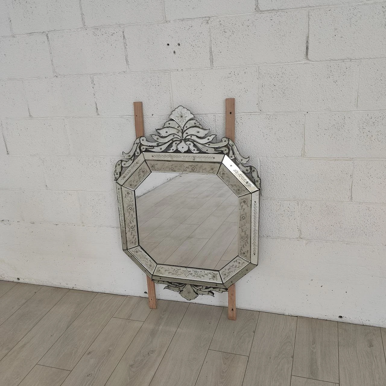 Octagonal mirror with decorated mirrored glass frame, 1950s 2
